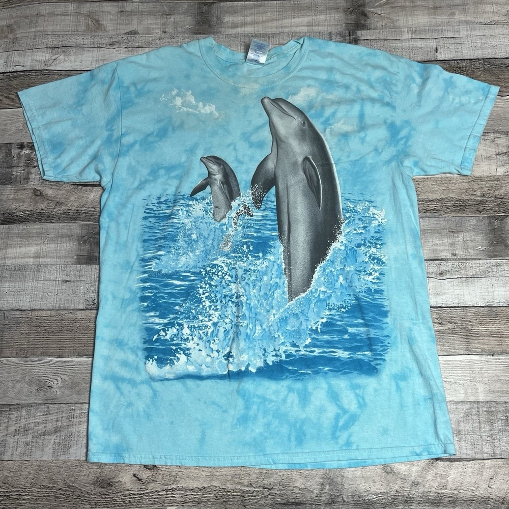 Dolphin Shirt Size Large Blue Vintage Nature Tee Wildlife Ocean Sky